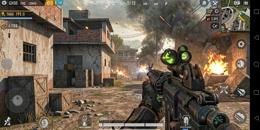 Tangkapan layar gameplay GX88 dengan aksi pertempuran intens.