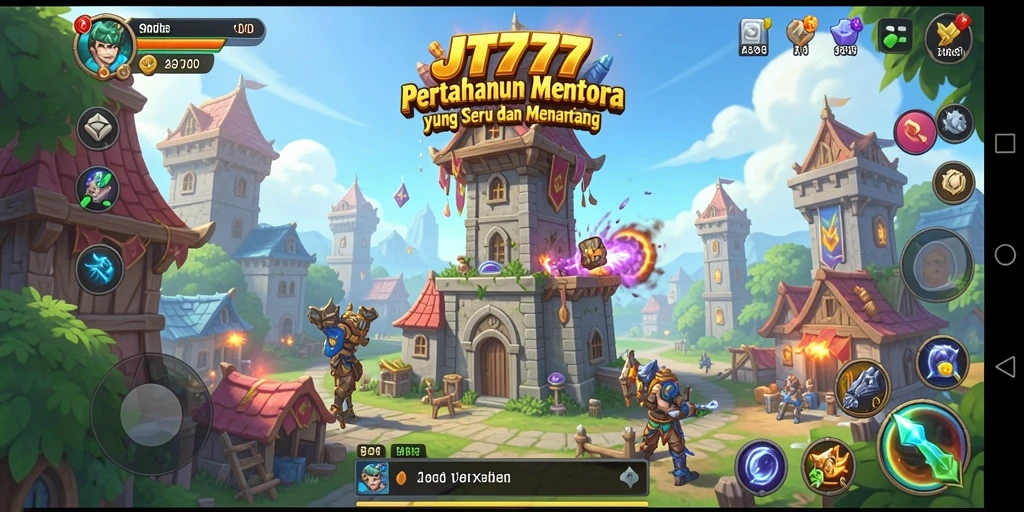 Screenshot gameplay JT777 menunjukkan aksi menegangkan dalam Tower Defense.