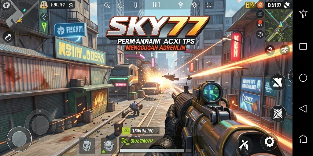 Tangkapan layar yang menampilkan aksi seru dari SKY77 dalam gameplay TPS.